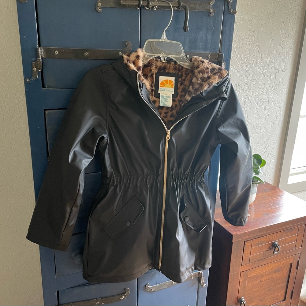 Girls black rain jacket